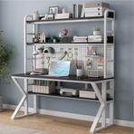 Modern Ev Ofis Masası Depolama Rafları ve Pegboard Metal Çerçeve Bilgisayar İş İstasyonu 39 "G x 69" Y x 23.6" D Verimlilik için Şık Yazı Çalışma Masası