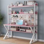 Modern Ev Ofis Masası Depolama Rafları ve Pegboard Metal Çerçeve Bilgisayar İş İstasyonu 78,7 cm G x 175,3 cm Y x 59,6 cm D Çalışma ve Çalışma için Şık Yazı Masası
