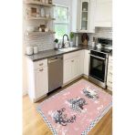 Modern Fincan Desenli Baskılı Kaymaz Yıkanabilir Mutfak Halısı Yolluk 100 X 300 Cm Pembe