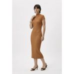 Modern Fit Sıfır Kol Yarım Balıkçı Yaka Triko Elbise - Standart - Camel