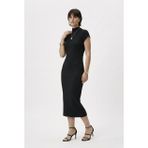 Modern Fit Sıfır Kol Yarım Balıkçı Yaka Triko Elbise - Standart - Siyah