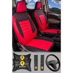 Modern Garaj Renault Clio 1-2-3-4, Symbol, Fluence, Megane 1-2-3 Broadway, Toros, Uyumlu Ön Arka Tam Set Gofrajlı Oto Koltuk Kılıfı Seti - Kırmızı