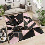 Modern Geometrik Alan Halısı 160 x 200 cm - Soyut Siyah ve Pembe ne Yıkanabilir Yumuşak Düşük Tüylü Halı Yatak Odası, Oturma Odası, Koridor ve Balkon Dekoru için