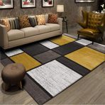 Modern Geometrik Desen Hardal Sarısı Gri Beyaz Patchwork Yumuşak Dokunuşlu Oturma Odası ve Yatak Odası Halı 200x300 cm