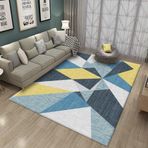 Modern Geometrik Tasarım Mavi Üçgen Alan Halı Beyaz ve Sarı Olağandışı Renk Kombinasyonu Halı Çocuklar için 200x300 cm Açık Halı