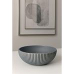 Modern Gri Dekor Kase 27 cm – Minimal Çizgili Beton Görünümlü Bowl, Scandi Salon Masa Üstü Aksesuarı, Büyük Dekor Objeli Center Dish