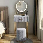 Modern Gri Makyaj Makyaj Masası Ayna ve Çekmeceli Işıklı Tuvalet Masası Seti Tabureli Şık Yazı Masası Yatak Odası ve Makyaj Odası için 60 cm