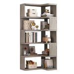 Modern Gri Uzun Köşe Kitaplık 5/6/7 Raflı Ahşap Depolama Rafları Oturma Odası Yatak Odası Mutfak Ev Ofis L Şekilli Teşhir Rafı (24x14x62 inç)