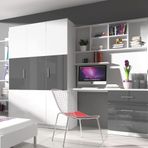 Modern Gri Yatak Odası Mobilyası Seti Bağlantısız Gardırop Masası Kitaplık ve Çocuklar ve Gençler için Kitaplık EDEN 3A