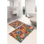 Modern Hayvan Desenli Baskılı Kaymaz Taban 2Li Set Banyo Paspası Klozet Takımı (50X60cm-60X100cm) Çok Renkli