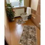 Modern Home Leopar 3'lü Set Banyo Paspası, Klozet Takımı Kaymaz Taban Dijital Baskı 60X100 - 50X60 - Kahve - 60 x 100 cm