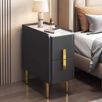 Modern İnce Komodin, Çift Çekmeceli Saklama Dolabı Küçük Alanlar için Minimalist Komodin, Pu Deri Kaplamalı ve Metal Ayaklı Yatak Odaları/Oturma Odası için