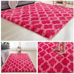 Modern İskandinav Shaggy Alan Halısı Yumuşak Pembe 200 x 350 cm Rahat Oturma Odası Halısı Kızlar için Koridor ve Yatak Odası Dekoru Büyük Eşkenar Dörtgen Tasarım Modaya Uygun Ev Aksesuarı