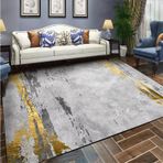 Modern İskandinav Tarzı Yıkanabilir Kaymaz Dekoratif Halı Oturma Odası Yatak Odası Mutfak Giriş İç Mekan Kullanımı için Soyut Altın Gri Tasarım 100 x 160 cm