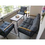Modern Jüpiter Balkon, Bahçe, Cafe - Metal Kanepe Koltuk Takımı - 2+1+1 + Sehpa Antrasit Modernsh59 Antrasit