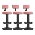 Modern Kadife Bar Tabureleri 3'lü Set - Döner Tezgah Yüksekliği Pembe ve Siyah - Ev Bar veya Mutfak Adası için Ayarlanabilir Yükseklik - Eğlence veya Rahatlamak için Şık Oturma