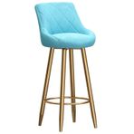 Modern Kadife Bar Taburesi, Arkalıklı Altın Çerçeve ve Yuvarlak Ayak Dayama Yeri Güzellik Salonları ve Mutfaklar için İdeal 75 cm Yükseklik Açık Mavi Oturak Şık ve Rahat