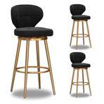 Modern Kadife Döner Barstools 3'lü Set Arka Altın Tabanlı Tezgah Yüksekliği Bar Sandalyeleri Ev Mutfak Bistro Kahve Dükkanı Restoranlar için Siyah