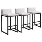 Modern Kadife Kahvaltı Bar Tabureleri 3 Set, Şık Mutfak Tezgah Sandalyeleri Arkalık, Siyah Metal Çerçeve, 300 lbs, 25 inç Yükseklik, Zarif Beyaz Renk Destekler