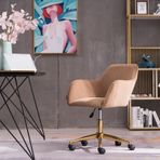 Modern kadife ofis koltuğu, yüksekliği ayarlanabilir, 360 derece döndürülebilir, altın metal ayaklar ve evrensel tekerlekler, ev ofis için şık ve konforlu çalışma masası sandalyesi (kahve)