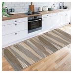 Modern Kahverengi Koridor Yolluk Halısı 55" x 118" - Kaymaz, Düşük Tüylü, Mutfak, Çamaşır Odası, Merdivenler, Kapalı Balkon için Ekstra Uzun Çizgili Halı - 14000CM