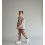Modern Kapitone Yelekli Baskılı 3 Iplik Sweatshirt ve Eşofman Altı 3'lü Erkek Çocuk Takımı - Kahverengi - 8 Yaş