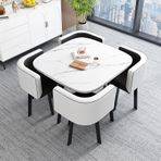 Modern kare mermer yemek masası seti, 4 sandalyeli, balkon, oturma odası, sehpa ve sandalye kombinasyonu, salon veya mutfak mobilyaları için