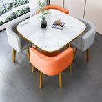 Modern Kare Yemek Masası Seti, 4 Sandalye, Sehpa ve Sandalye Kombinasyonu Balkon, Oturma Odası için, Şık İş Müzakeresi, Turuncu ve Gri