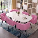 Modern Kare Yemek Masası Seti 6 Sandalyeli Çok Amaçlı Konferans Masası Dayanıklı Ahşap Mutfak Seti 6 Oturma Odası veya Yemek Odası için İdeal 150 CM