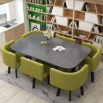 Modern kare yemek masası seti, 6 sandalyeli, dayanıklı ahşap mutfak masası seti, oturma odası ve yemek odası için 6 çok amaçlı konferans masası, 150 cm