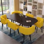 Modern kare yemek masası seti, 6 sandalyeli, dayanıklı ahşap mutfak masası seti, oturma odası veya yemek odası için 6 çok amaçlı konferans masası, E150CM