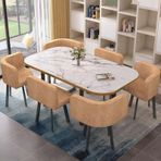 Modern kare yemek masası seti, 6 sandalyeli, oturma odası ve yemek odası için çok amaçlı konferans masası, dayanıklı ahşap mutfak masası seti, 6 150 cm çap için