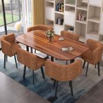 Modern kare yemek masası seti, oturma odası için 6 sandalyeli, dayanıklı ahşap mutfak masası seti, 6 çok amaçlı konferans masası seti, modaya uygun tasarım, 150 cm