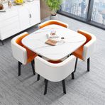 Modern Kare Yemek Masası ve Sehpalı 4 Sandalye Seti Balkon Oturma Odası Mermer Kaplama Salon Yemek Mutfak için İdeal (Stil 12 80 * 80 * 75 cm)