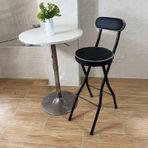Modern Katlanabilir Barstools Sırt ile Taşınabilir Yemek Sandalyeleri Mutfak Oturma Odası Bahçe 70cm Yükseklik Demir Çerçeve Ayak Dayama ve Yuvarlak Koltuk Siyah Renk ile Yüksek Tabure