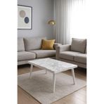 Modern Kavisli Orta Sehpa | MDF Üst Tabla Ahşap Ayaklı | DESENLİ BEYAZ