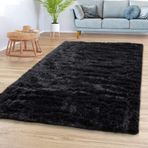 Modern kaymaz halı 140 x 250 cm, yıkanabilir uzun tüylü halı, yatak odası, oturma odası, dış mekan, koridor için, şık, siyah, dekoratif mat