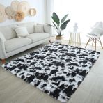 Modern Kaymaz Shaggy Halı Oturma Odası Yatak Odası Yemek Odası Koridor Yumuşak Dekoratif Zemin Halısı (Siyah Beyaz 60 x 180 cm)