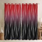 Modern Kırmızı ve Siyah 116 cm x 137 cm Karartma Perdeleri Erkek Çocuk Yatak Odası için Soyut Ombre Gradyan Geometrik Tasarım Şık Gümüş Çizgili Pencere Perdeleri 2 Panel Seti