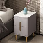 Modern Komidin MidCentury Başucu Masası Beyaz Taş Üst 2 Çekmeceli Komidin Oturma Odası Gri Renk Boyut: 20cm/7.8inStylish Depolama Çözümü