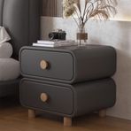 Modern Komodin 2 Çekmeceli Komidin Beyaz Deri ve Koyu Gri Ahşap Yatak Odası ve Oturma Odası için Küçük Sehpa 50 CM/20 inç Şık Depolama Çözümü