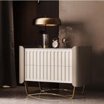 Modern Komodin 50 x 40 x 48 cm - Kemerli Metal Ayaklı Deri Komidin, Yerden Tasarruflu Sehpa, Montaj Gerekmez, Yatak Odası Mobilyaları için 2 Çekmeceli Komodin