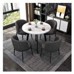 Modern Konferans Odası Masası İş Sehpası Basit Masa ve Sandalye Kombinasyonu Ofis Resepsiyon Dinlenme Masası Balkon Oturma Odası Yemek Masası Mermer Yuvarlak Masa, Koyu Gri-Tek,Dark Gray-One Size