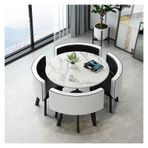 Modern Konferans Odası Masası İş Sehpası Ofis Resepsiyon Masası ve Sandalye Kombinasyonu İş Otel Lobi Yemek Masası Takımı, Yemek Odası PU Deri Sandalye Otel Giysileri, Beyaz Siy,White Black-One Size