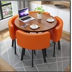 Modern Konferans Odası Masası İş Sehpası Yemek Masası ve 4 Sandalye Deri Mobilya Oda Takımları Yumuşak Dolgulu Sandalyeler 80cm Yuvarlak Masa Mutfak Oturma Odası Salon, Turuncu-,Orange-One Size