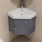 Modern Koyu Gri Köşe Banyo Lavabo Dolabı ve Duvara Monte Sıcak ve Soğuk Musluk Combo Küçük Alanlar için Büyük Depolama Alanı Ev, Mutfak, Veranda veya Oda Dekoru için İdeal
