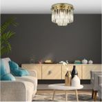 Modern Kristal Salon Avizesi, 2 Katlı Eskitme Tasarım, Beyaz Renk - Ahşap - Bej - Siyah - Seçenek 1