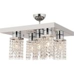 Modern Kristal Salona Şık 5'li Krom Avize, Bej Detaylar - Ahşap - Bej - Seçenek 1