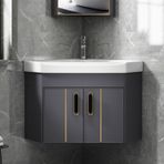 Modern Küçük Duvara Monte Banyo Lavabosu - Gümüş Musluklu 3 Renkte Yüzer Makyaj Dolabı - Daireler, Tuvaletler ve Köşe Alanları için İdeal