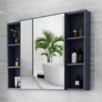 Modern LED Banyo Ayna Dolabı - Tuvalet Üstü Çamaşır Odası Giriş ve Yatak Odası için Duvara Monte Işıklı Depolama - Ayna Yüzeyli Şık Gömme